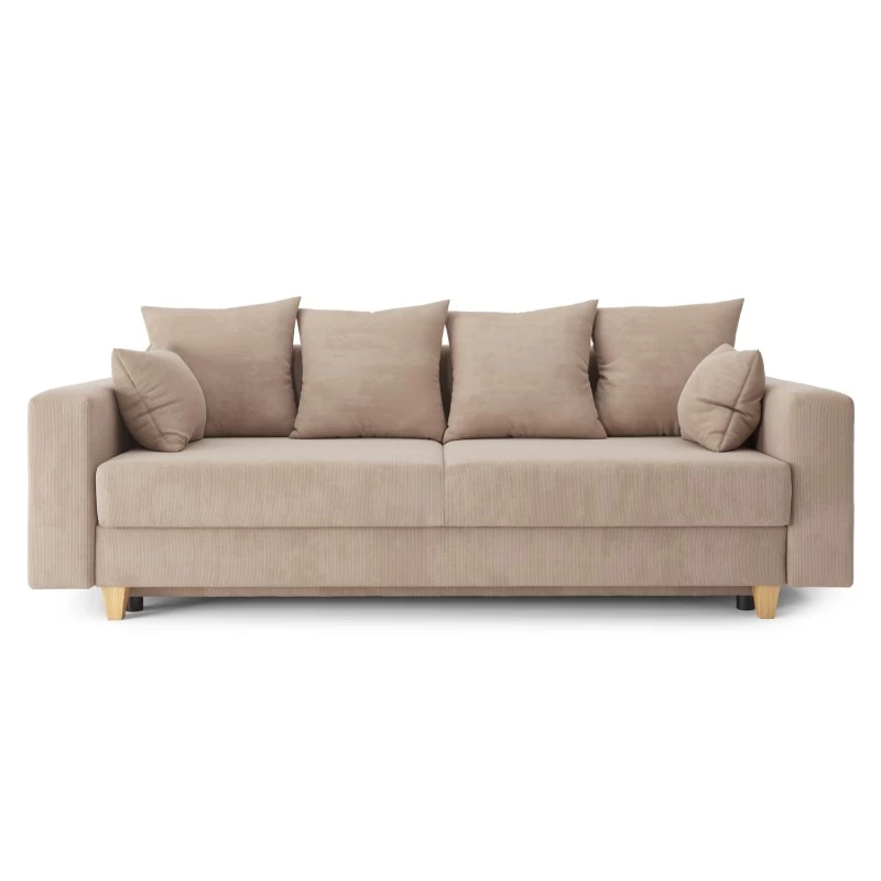 Canapé Droit KRISTI Convertible Velours Côtelé Grège 3 Places 2 Canapé Droit KRISTI Convertible Velours Côtelé Grège 3 Places – Image 2