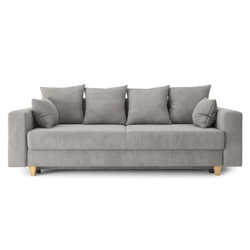 Canapé Droit KRISTI Convertible Velours Côtelé Gris Clair 3 Places 2 Canapé Droit KRISTI Convertible Velours Côtelé Gris Clair 3 Places – Image 2