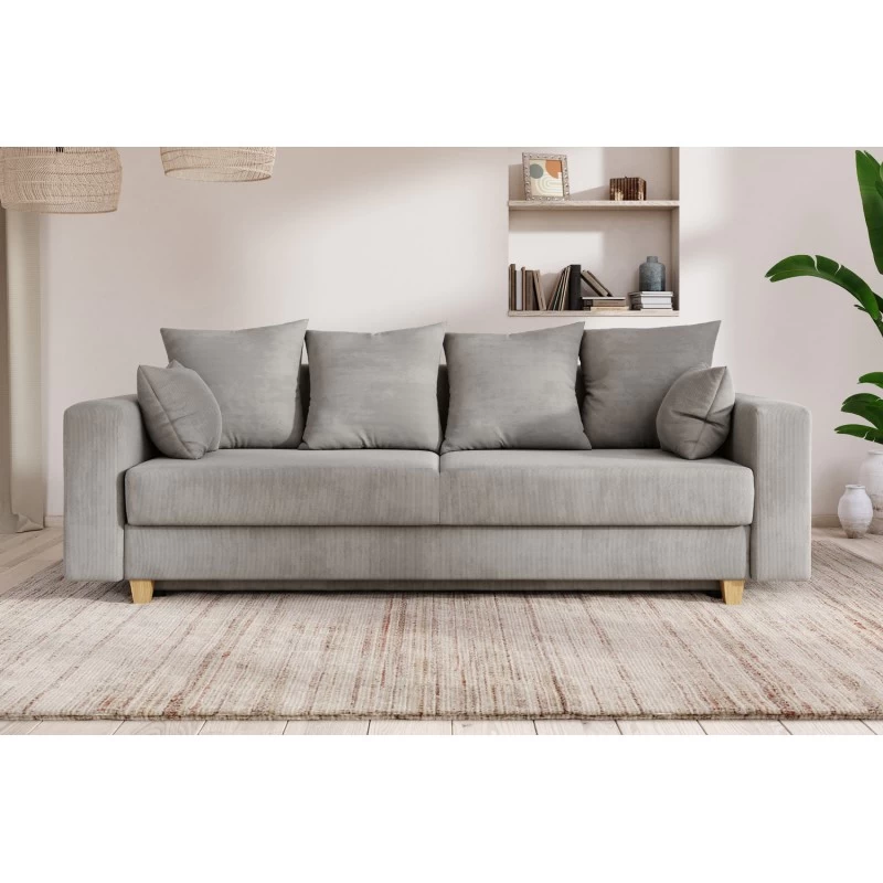 Canapé Droit KRISTI Convertible Velours Côtelé Gris Clair 3 Places 1 Canapé Droit KRISTI Convertible Velours Côtelé Gris Clair 3 Places
