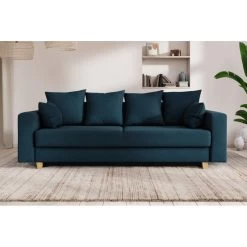 Canapé Droit KRISTI Convertible Tissu Bleu 3 Places