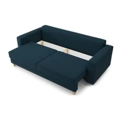 Canapé Droit KRISTI Convertible Tissu Bleu 3 Places -Meuble Déco Soldes canape droit kristi tissu bleu convertible 3pl 4