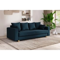 Canapé Droit KRISTI Convertible Tissu Bleu 3 Places -Meuble Déco Soldes canape droit kristi tissu bleu convertible 3pl 7