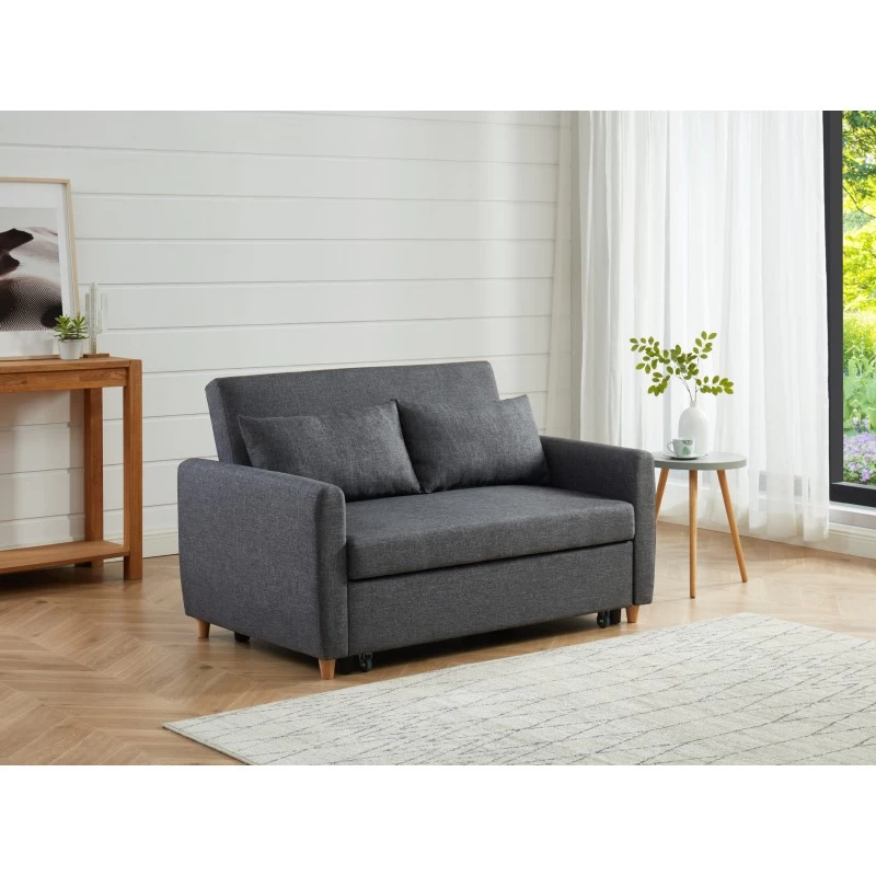 Canapé Droit LAURA En Tissu Anthracite Convertible 2 Places 1 Canapé Droit LAURA En Tissu Anthracite Convertible 2 Places