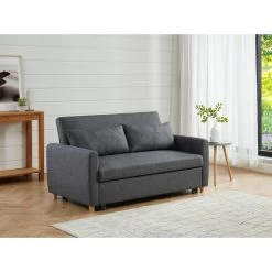 Canapé Droit LAURA En Tissu Anthracite Convertible 3 Places