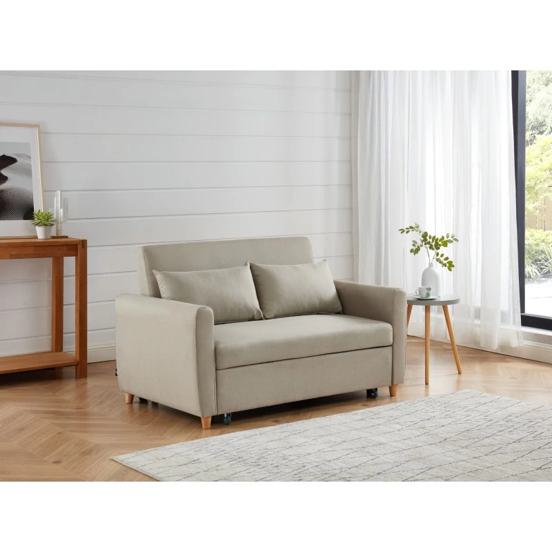 Canapé Droit LAURA En Tissu Beige Convertible 2 Places 1 Canapé Droit LAURA En Tissu Beige Convertible 2 Places