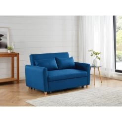 Canapé Droit LAURA En Tissu Bleu Nuit Convertible 2 Places