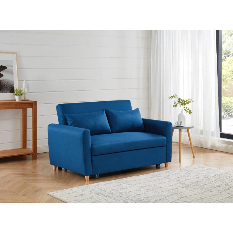 Canapé Droit LAURA En Tissu Bleu Nuit Convertible 2 Places 1 Canapé Droit LAURA En Tissu Bleu Nuit Convertible 2 Places