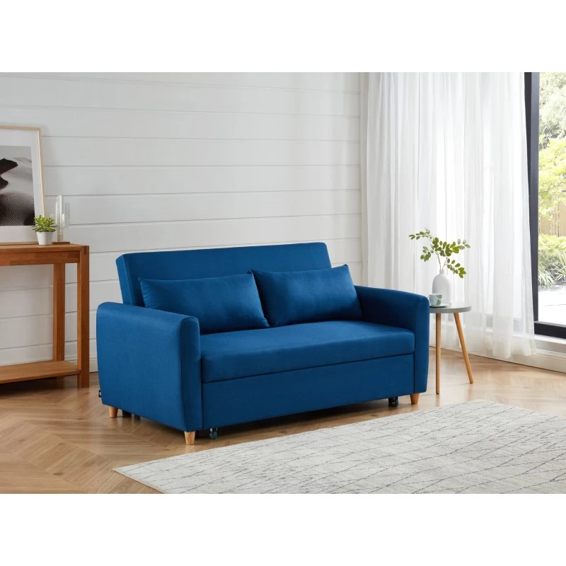 Canapé Droit LAURA En Tissu Bleu Nuit Convertible 3 Places 1 Canapé Droit LAURA En Tissu Bleu Nuit Convertible 3 Places