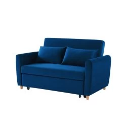 Canapé Droit LAURA En Velours Bleu Convertible 2 Places -Meuble Déco Soldes canape droit laura en velours bleu convertible 2 places 2