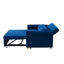 Canapé Droit LAURA En Velours Bleu Convertible 2 Places -Meuble Déco Soldes canape droit laura en velours bleu convertible 2 places 4