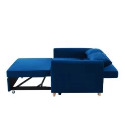 Canapé Droit LAURA En Velours Bleu Convertible 2 Places -Meuble Déco Soldes canape droit laura en velours bleu convertible 2 places 5
