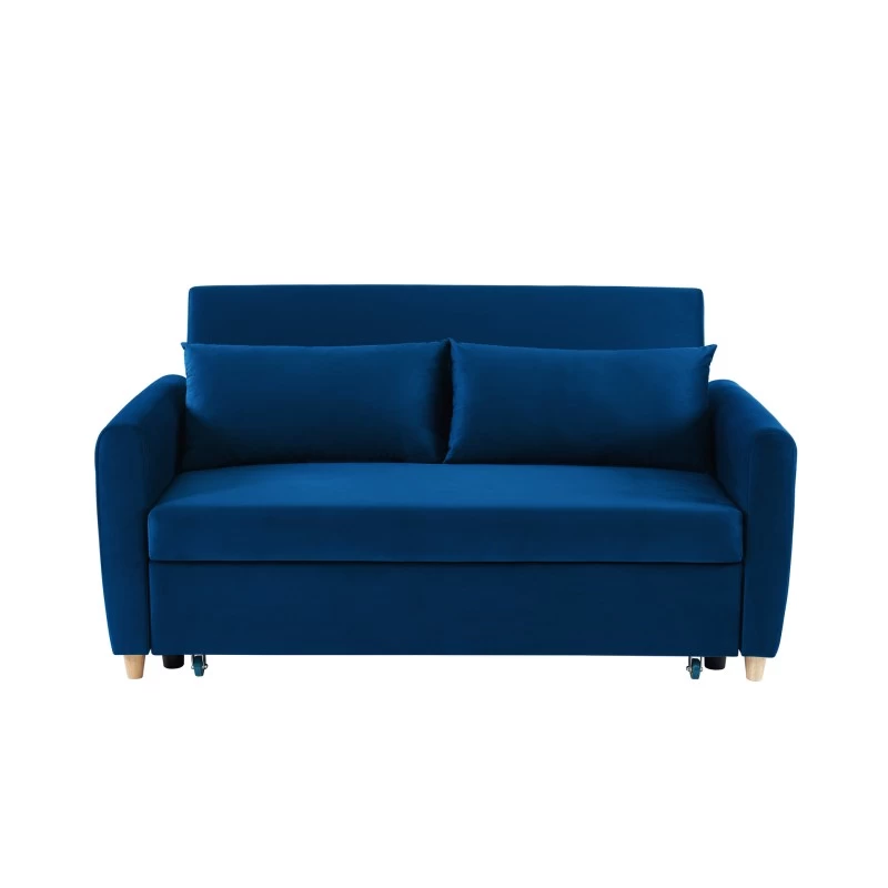 Canapé Droit LAURA En Velours Bleu Convertible 3 Places 2 Canapé Droit LAURA En Velours Bleu Convertible 3 Places – Image 2