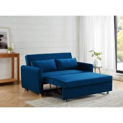 Canapé Droit LAURA En Velours Bleu Convertible 3 Places 17 Canapé Droit LAURA En Velours Bleu Convertible 3 Places -Meuble Déco Soldes canape droit laura en velours bleu convertible 3 places 7