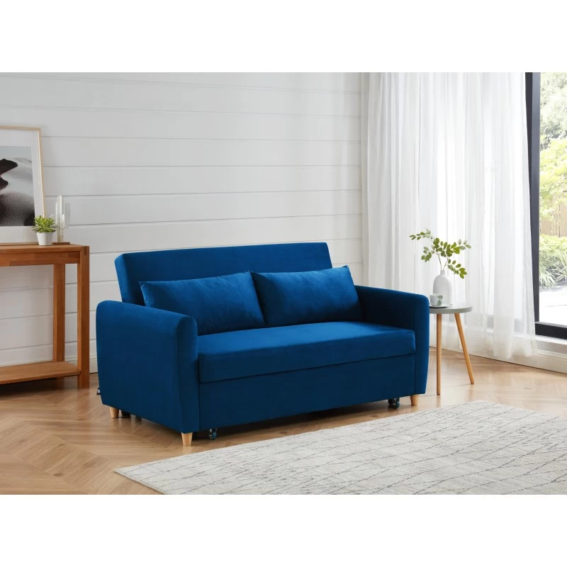 Canapé Droit LAURA En Velours Bleu Convertible 3 Places 1 Canapé Droit LAURA En Velours Bleu Convertible 3 Places