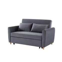 Canapé Droit LAURA En Velours Gris Convertible 2 Places -Meuble Déco Soldes canape droit laura en velours gris convertible 2 places 2