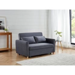 Canapé Droit LAURA En Velours Gris Convertible 2 Places