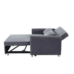 Canapé Droit LAURA En Velours Gris Convertible 2 Places -Meuble Déco Soldes canape droit laura en velours gris convertible 2 places 4