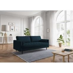 Canapé Droit MAEL Cacharel En Tissu Bleu Foncé Fixe -Meuble Déco Soldes canape droit mael cacharel tissu bleu fonce 3 places 4