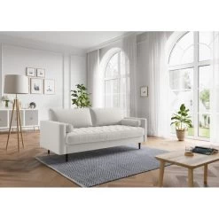 Canapé Droit MAEL Cacharel En Velours Beige Fixe -Meuble Déco Soldes canape droit mael cacharel velours beige 3 places 4