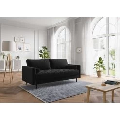 Canapé Droit MAEL Cacharel En Velours Noir Fixe 9 Canapé Droit MAEL Cacharel En Velours Noir Fixe -Meuble Déco Soldes canape droit mael cacharel velours noir 3 places 4