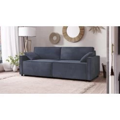 Canapé Droit MAGGY Convertible Tissu Bleu Nuit 3 Places -Meuble Déco Soldes canape droit maggy convertible tissu bleu 3 places 7