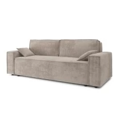 Canapé Droit MARIUS Convertible Velours Côtelé Grège -Meuble Déco Soldes canape droit marius convertible velours cotele grege 2