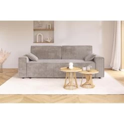 Canapé Droit MARIUS Convertible Velours Côtelé Grège