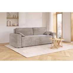 Canapé Droit MARIUS Convertible Velours Côtelé Grège -Meuble Déco Soldes canape droit marius convertible velours cotele grege 6