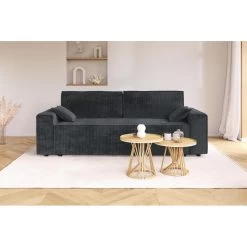 Canapé Droit MARIUS Convertible Velours Côtelé Anthracite