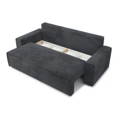 Canapé Droit MARIUS Convertible Velours Côtelé Anthracite -Meuble Déco Soldes canape droit marius convertible velours cotele gris anthracite 4