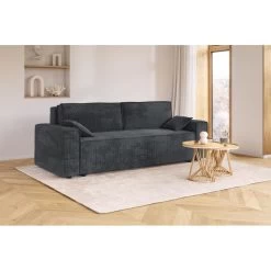 Canapé Droit MARIUS Convertible Velours Côtelé Anthracite -Meuble Déco Soldes canape droit marius convertible velours cotele gris anthracite 6