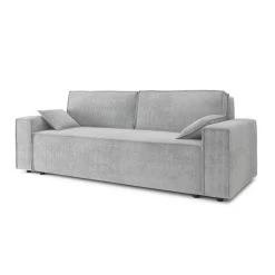 Canapé Droit MARIUS Convertible Velours Côtelé Gris Clair -Meuble Déco Soldes canape droit marius convertible velours cotele gris clair 2