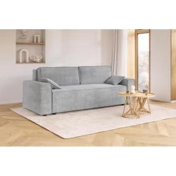 Canapé Droit MARIUS Convertible Velours Côtelé Gris Clair -Meuble Déco Soldes canape droit marius convertible velours cotele gris clair 6