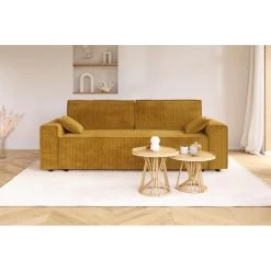 Canapé Droit MARIUS Convertible Velours Côtelé Moutarde