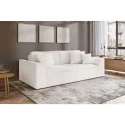 Canapé Droit MARTY Fixe Tissu Bouclette Blanc 3 Places -Meuble Déco Soldes canape droit marty fixe tissu bclette blanc 3 places 6