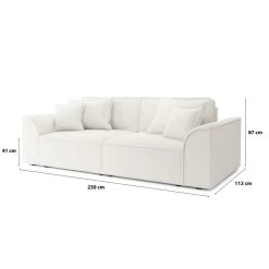 Canapé Droit MARTY Fixe Tissu Bouclette Blanc 3 Places -Meuble Déco Soldes canape droit marty fixe tissu bclette blanc 3 places 7