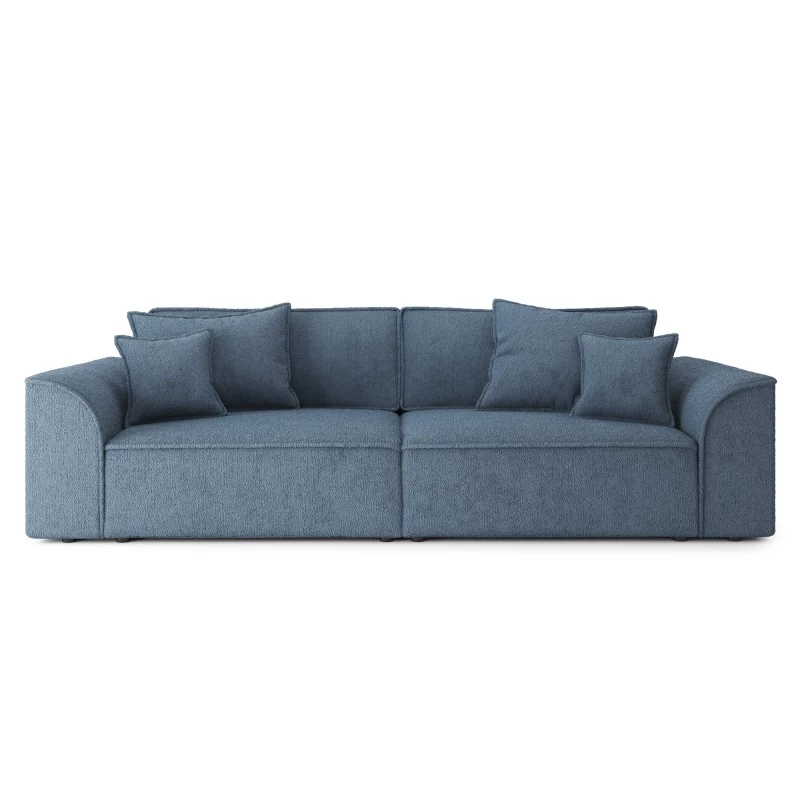 Canapé Droit MARTY Fixe Tissu Bouclette Bleu Gris 4 Places 2 Canapé Droit MARTY Fixe Tissu Bouclette Bleu Gris 4 Places – Image 2