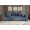 Canapé Droit MARTY Fixe Tissu Bouclette Bleu Gris 4 Places