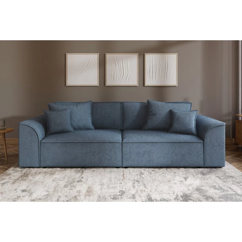 Canapé Droit MARTY Fixe Tissu Bouclette Bleu Gris 4 Places 1 Canapé Droit MARTY Fixe Tissu Bouclette Bleu Gris 4 Places