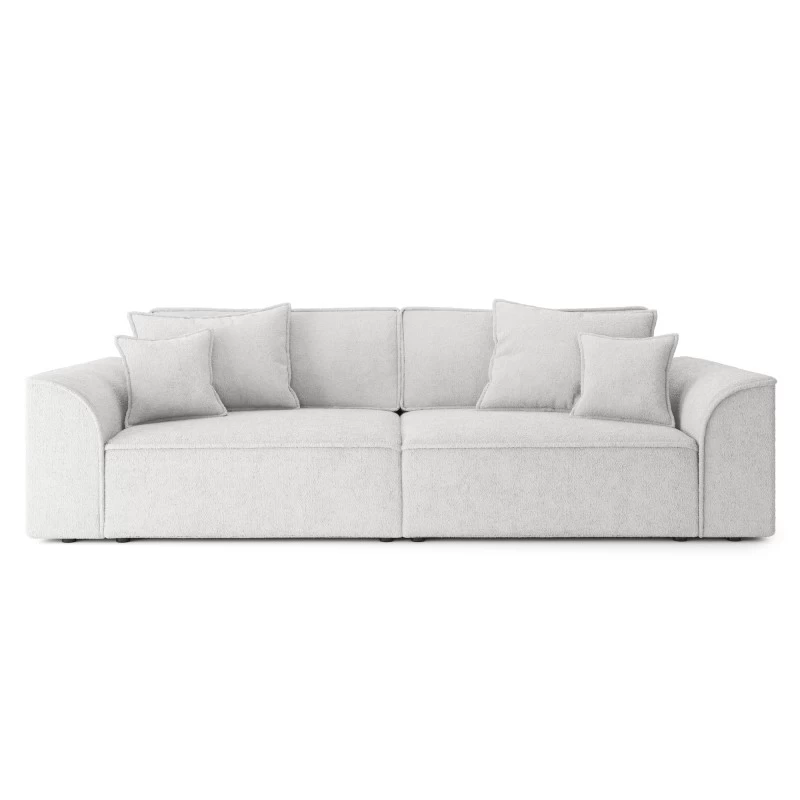 Canapé Droit MARTY Fixe Tissu Bouclette Gris Clair 4 Places 2 Canapé Droit MARTY Fixe Tissu Bouclette Gris Clair 4 Places – Image 2