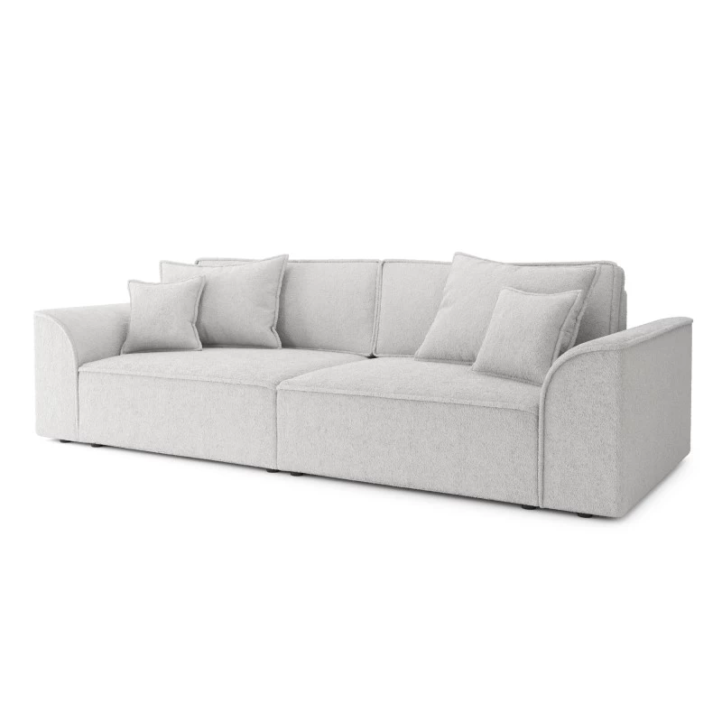 Canapé Droit MARTY Fixe Tissu Bouclette Gris Clair 4 Places 3 Canapé Droit MARTY Fixe Tissu Bouclette Gris Clair 4 Places – Image 3