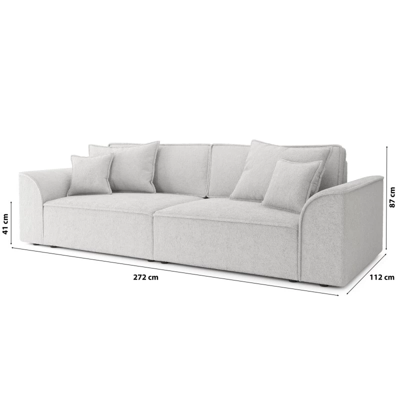 Canapé Droit MARTY Fixe Tissu Bouclette Gris Clair 4 Places 8 Canapé Droit MARTY Fixe Tissu Bouclette Gris Clair 4 Places – Image 8