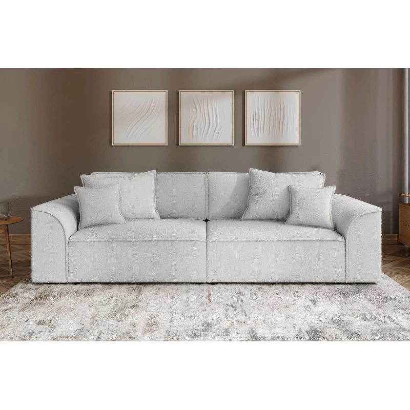 Canapé Droit MARTY Fixe Tissu Bouclette Gris Clair 4 Places 1 Canapé Droit MARTY Fixe Tissu Bouclette Gris Clair 4 Places