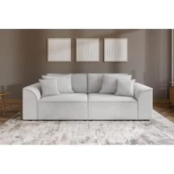 Canapé Droit MARTY Fixe Tissu Gris Clair 3 Places