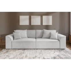 Canapé Droit MARTY Fixe Tissu Gris Clair 4 Places