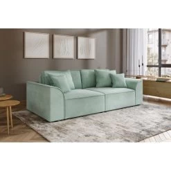 Canapé Droit MARTY Fixe Tissu Vert D'eau 3 Places -Meuble Déco Soldes canape droit marty fixe tissu vert 3 places 6