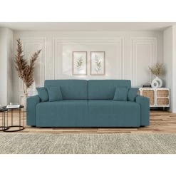 Canapé Droit MILO Convertible Tissu Bleu Paon 3 Places
