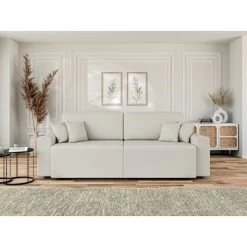 Canapé Droit MILO Convertible Tissu Bouclette Blanc 3 Places