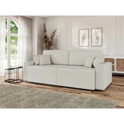 Canapé Droit MILO Convertible Tissu Bouclette Blanc 3 Places -Meuble Déco Soldes canape droit milo convertible tissu bouclette blanc 3 places 6