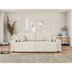 Canapé Droit MILO Convertible Velours Côtelé Beige 3 Places